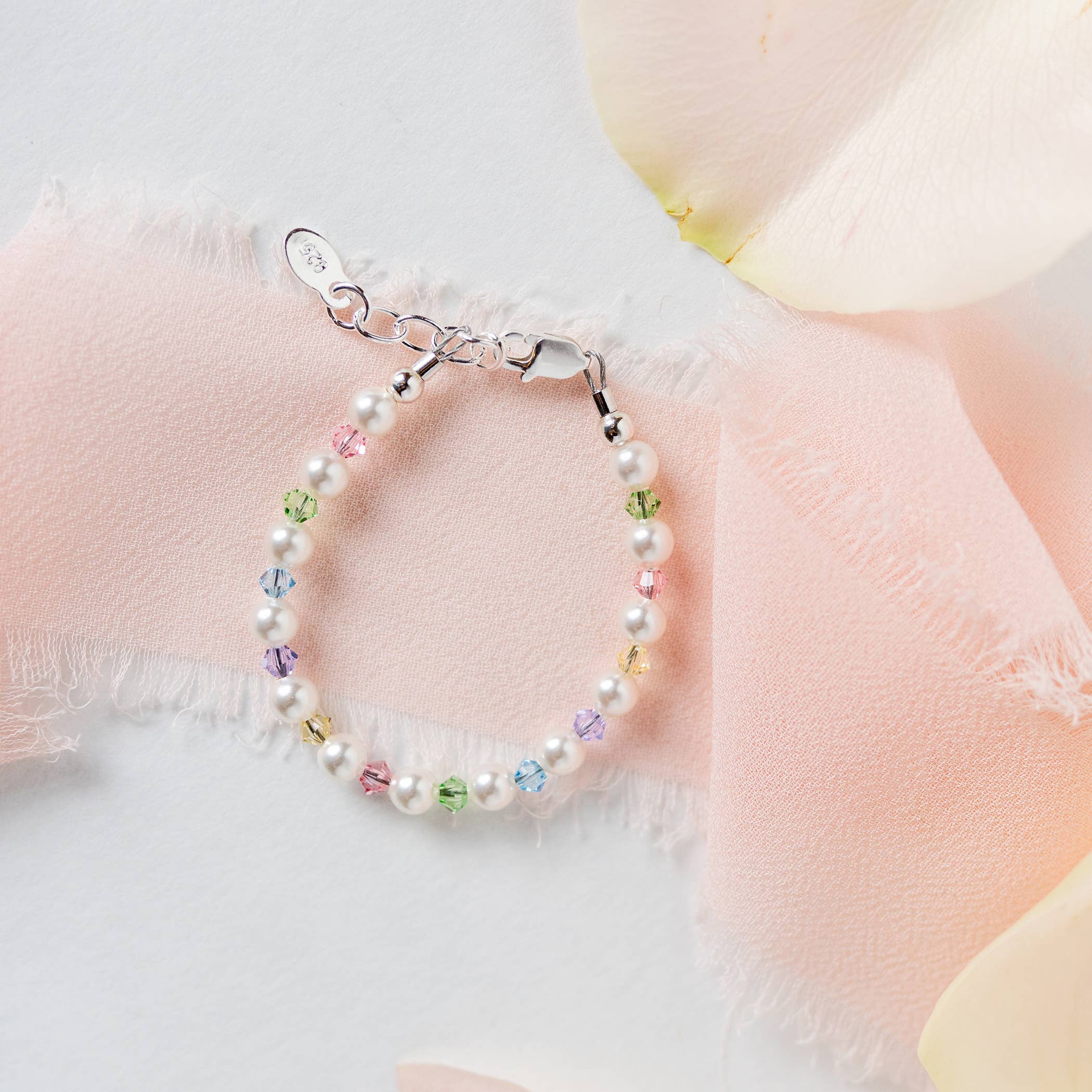 Daniela Sterling Silver Multi Crystal Pearl Baby & Kids Bracelet