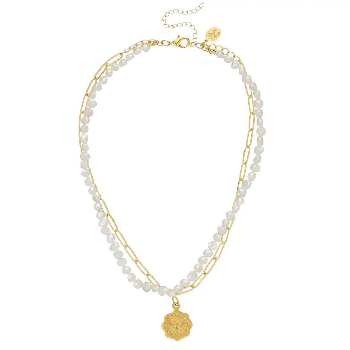 Susan Shaw | Gold Paper Clip Chain with Freshwater Pearl