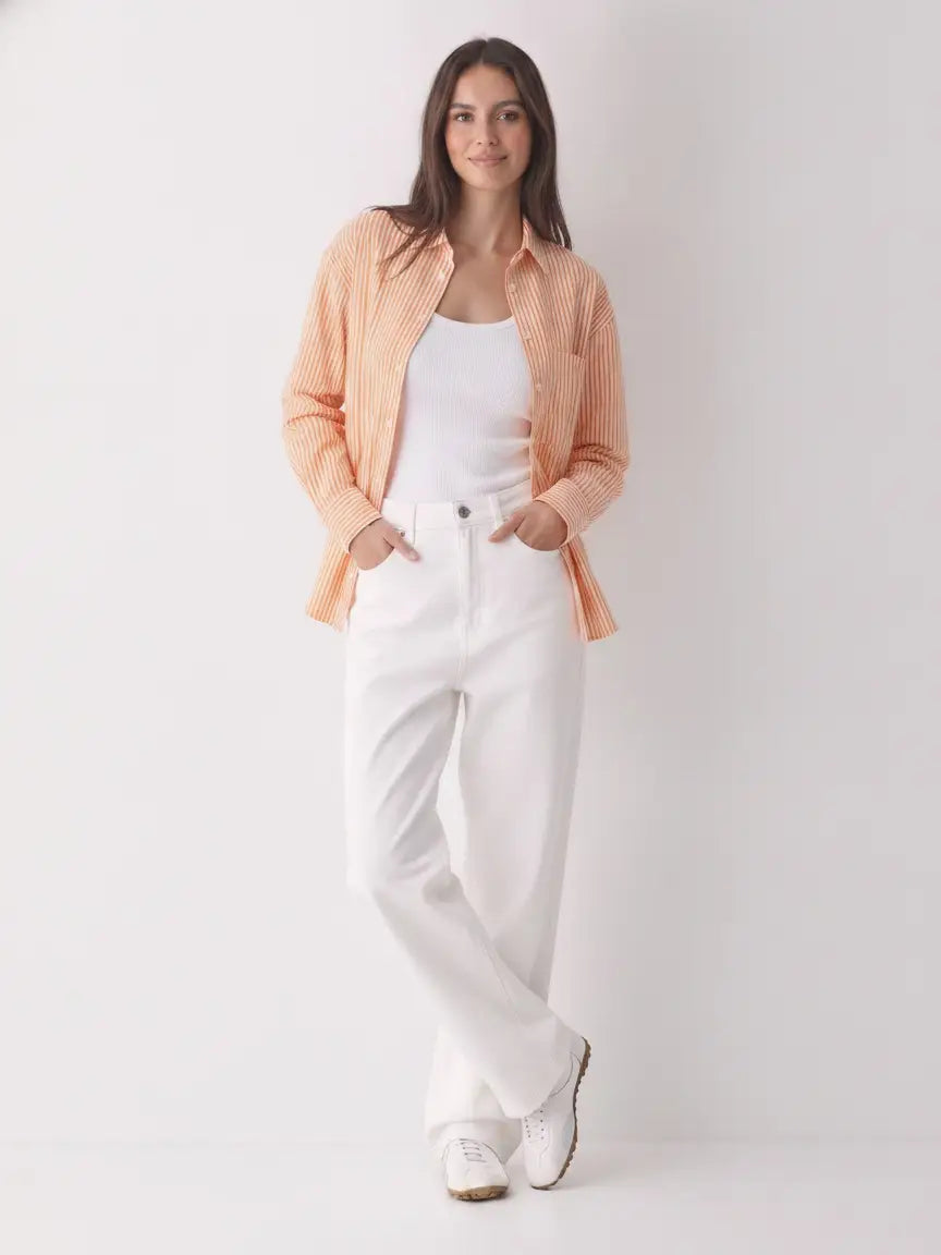 Maren Orange Striped Button Down