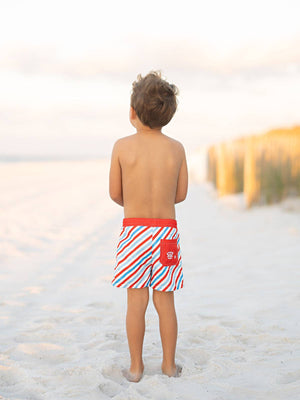 Red, White & Blue Stripes Boys Trunks