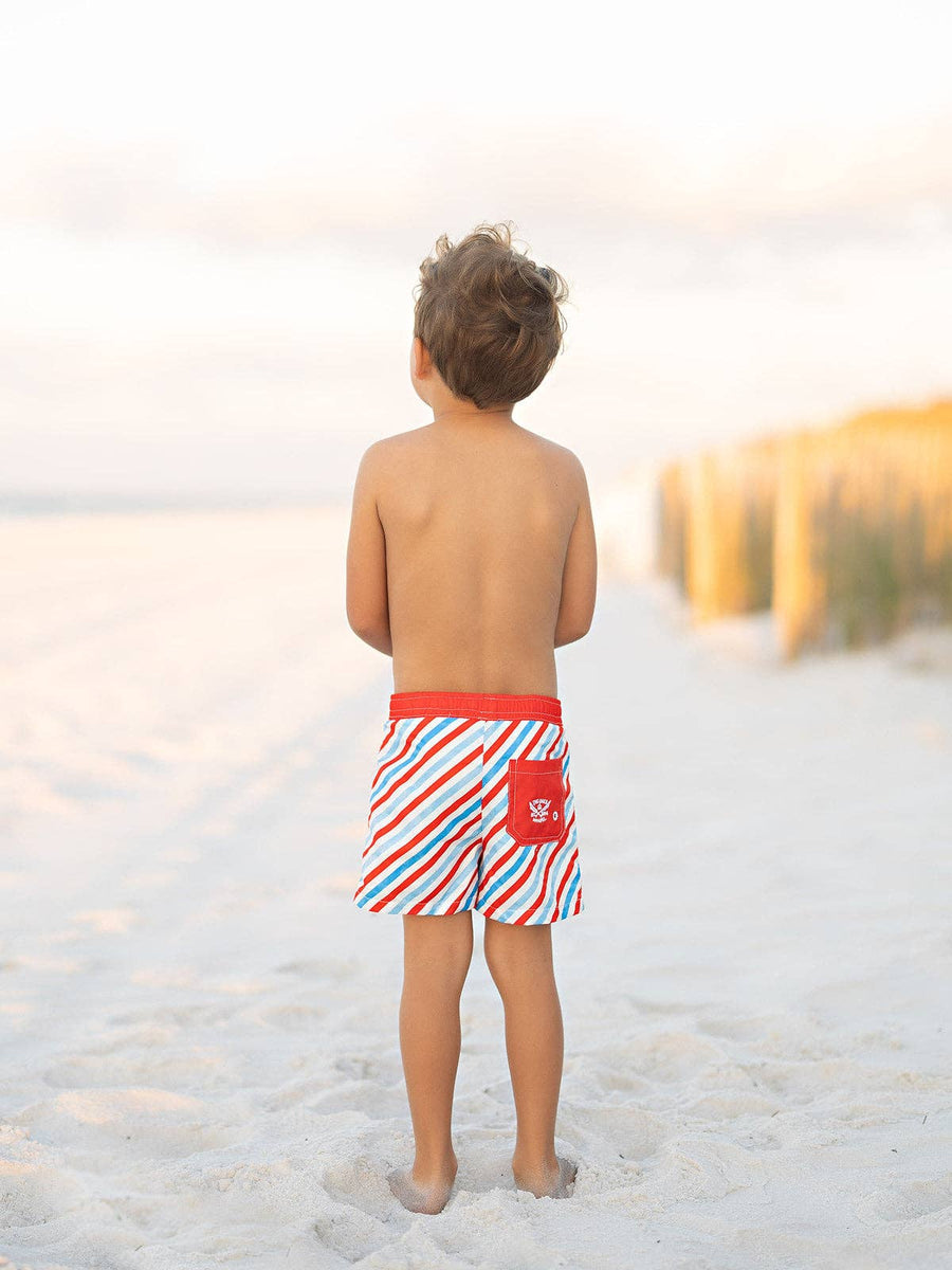 Red, White & Blue Stripes Boys Trunks