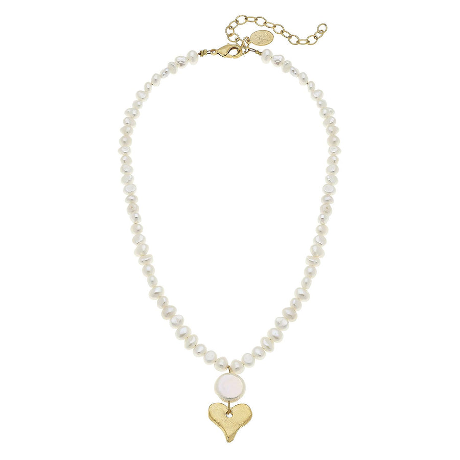 Susan Shaw | Dainty Gold Heart + Coin Pearl Necklace