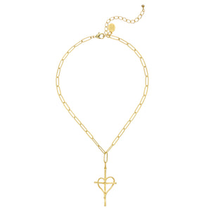 Susan Shaw | Gold Heart on Cross Paperclip Chain Necklace