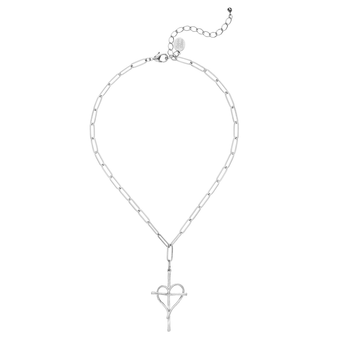 Susan Shaw | Silver Heart on Cross Paperclip Chain Necklace