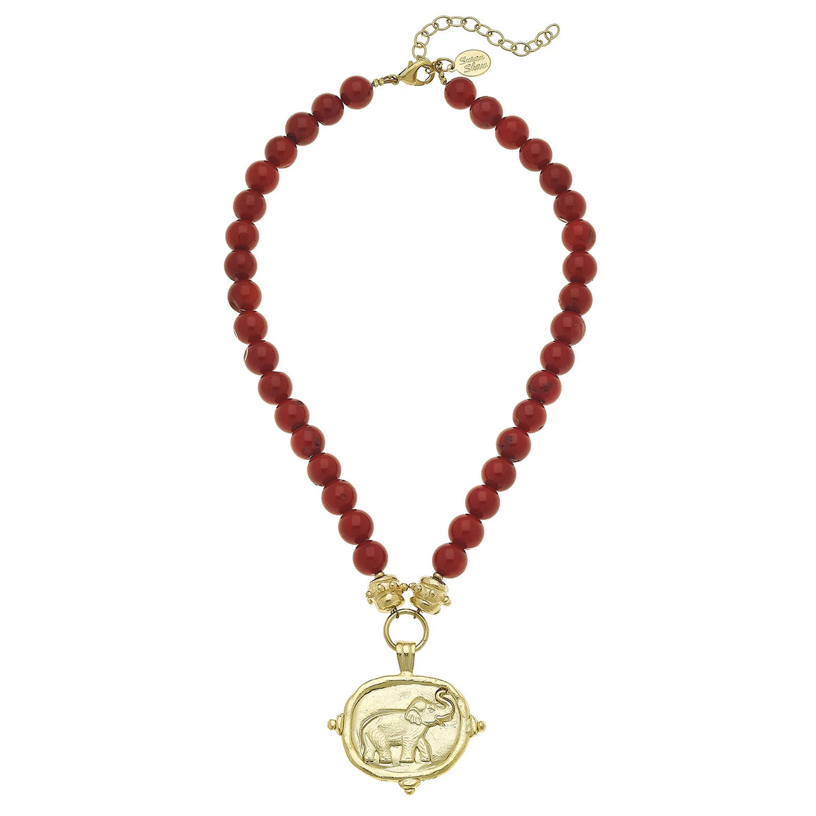 Susan Shaw | Handcast Gold Elephant on Red Coral Necklace
