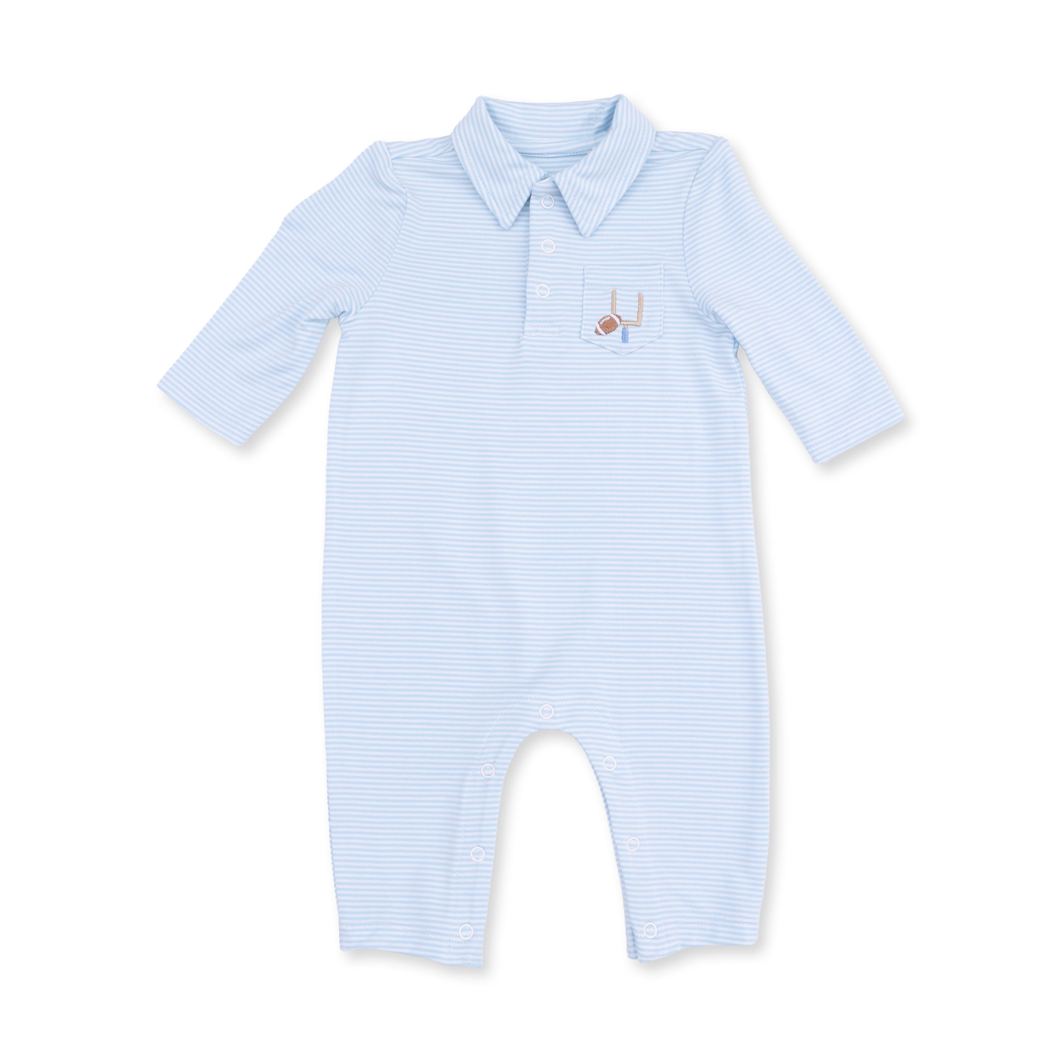 Angel Dear | Football Blue Micro Stripe Polo Romper