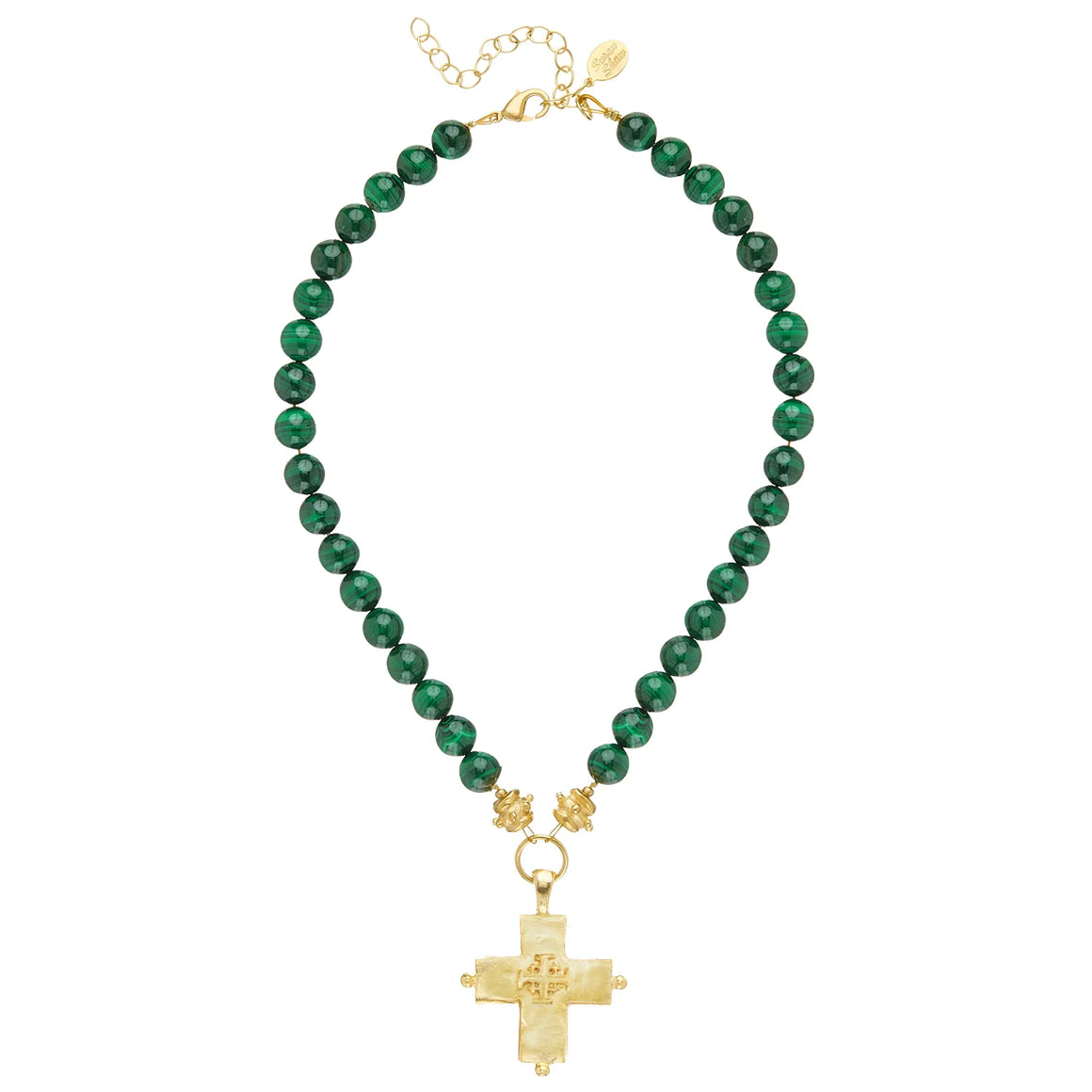 Susan Shaw | Handcast Gold Double Cross Pendent on Malachite Necklace