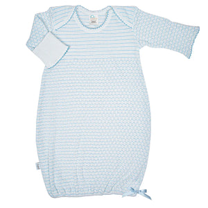 Paty | Knit Overlap Shoulder Gown with Bow in Pinstripe
