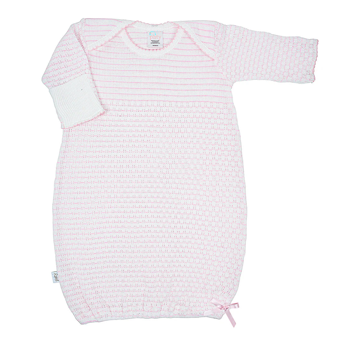 Paty | Knit Overlap Shoulder Gown with Bow in Pinstripe