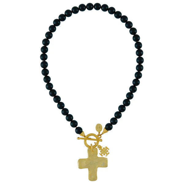 Susan Shaw | Double Cross Onyx Necklace