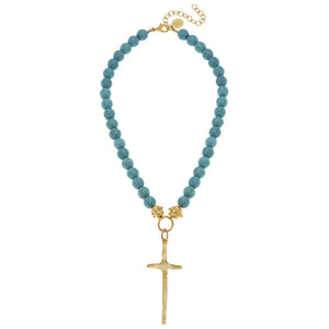 Susan Shaw | Elongated Cross Turquoise Necklace