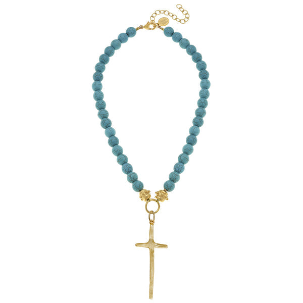 Susan Shaw | Elongated Cross Turquoise Necklace