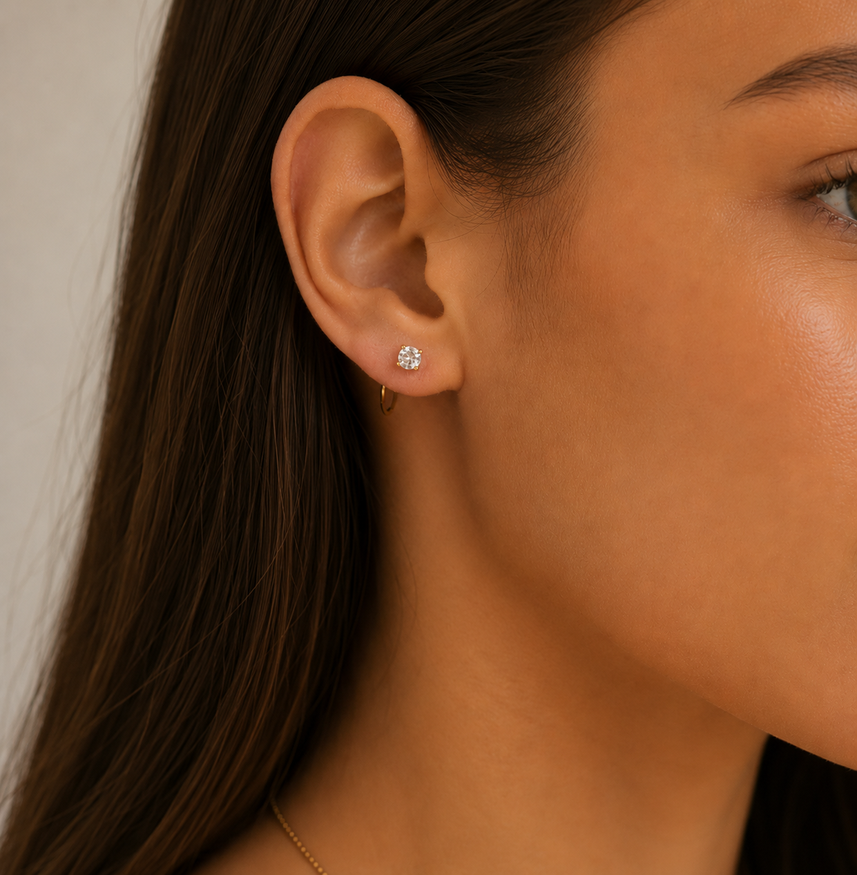 CZ Huggies - White - Gold Earrings