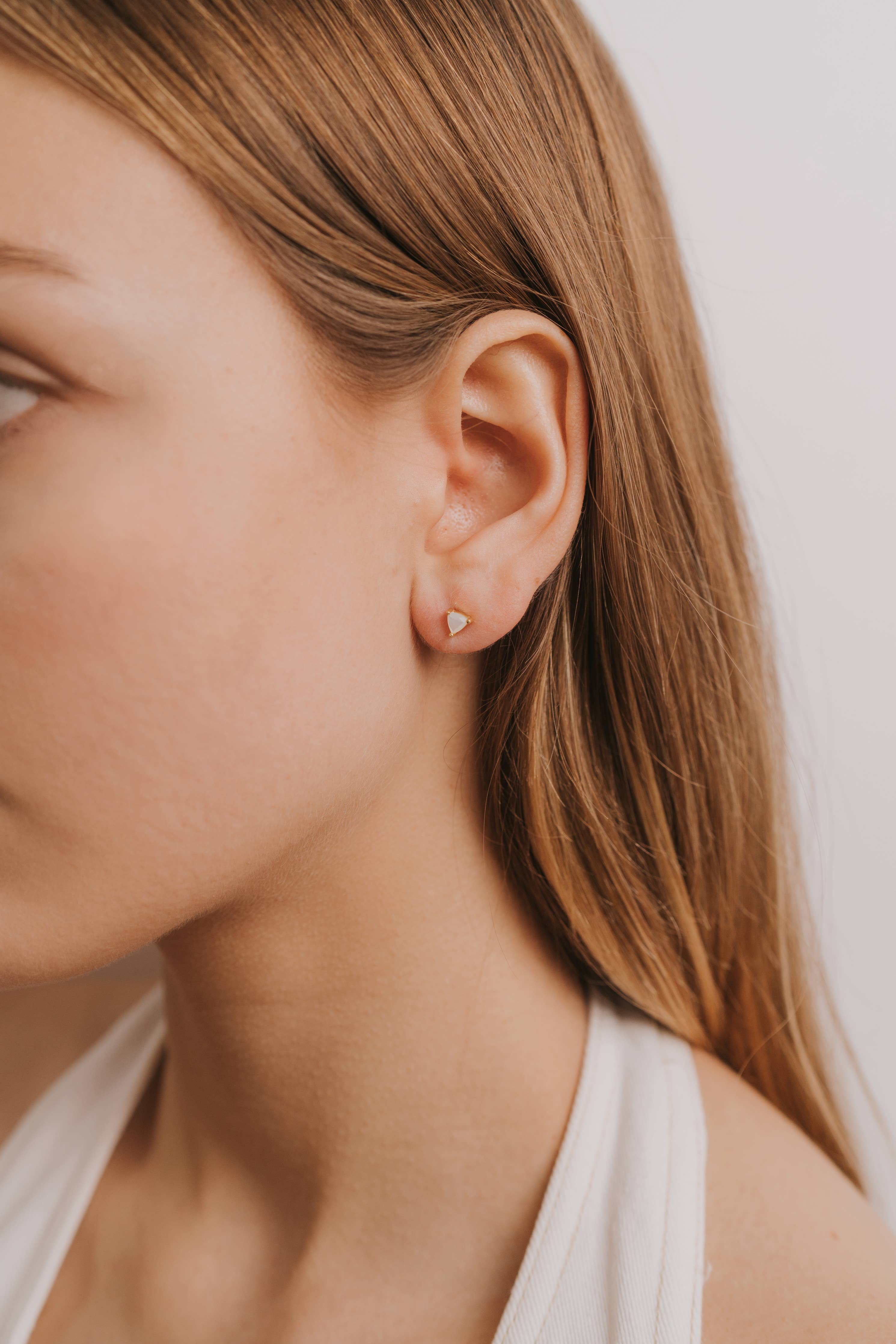 Mini Energy Gem - Mother of Pearl - Gold Earrings