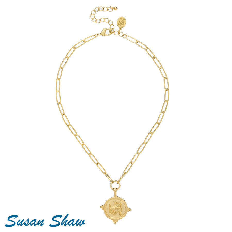 Susan Shaw | Gold Bulldog Intaglio on Gold Toggle Necklace