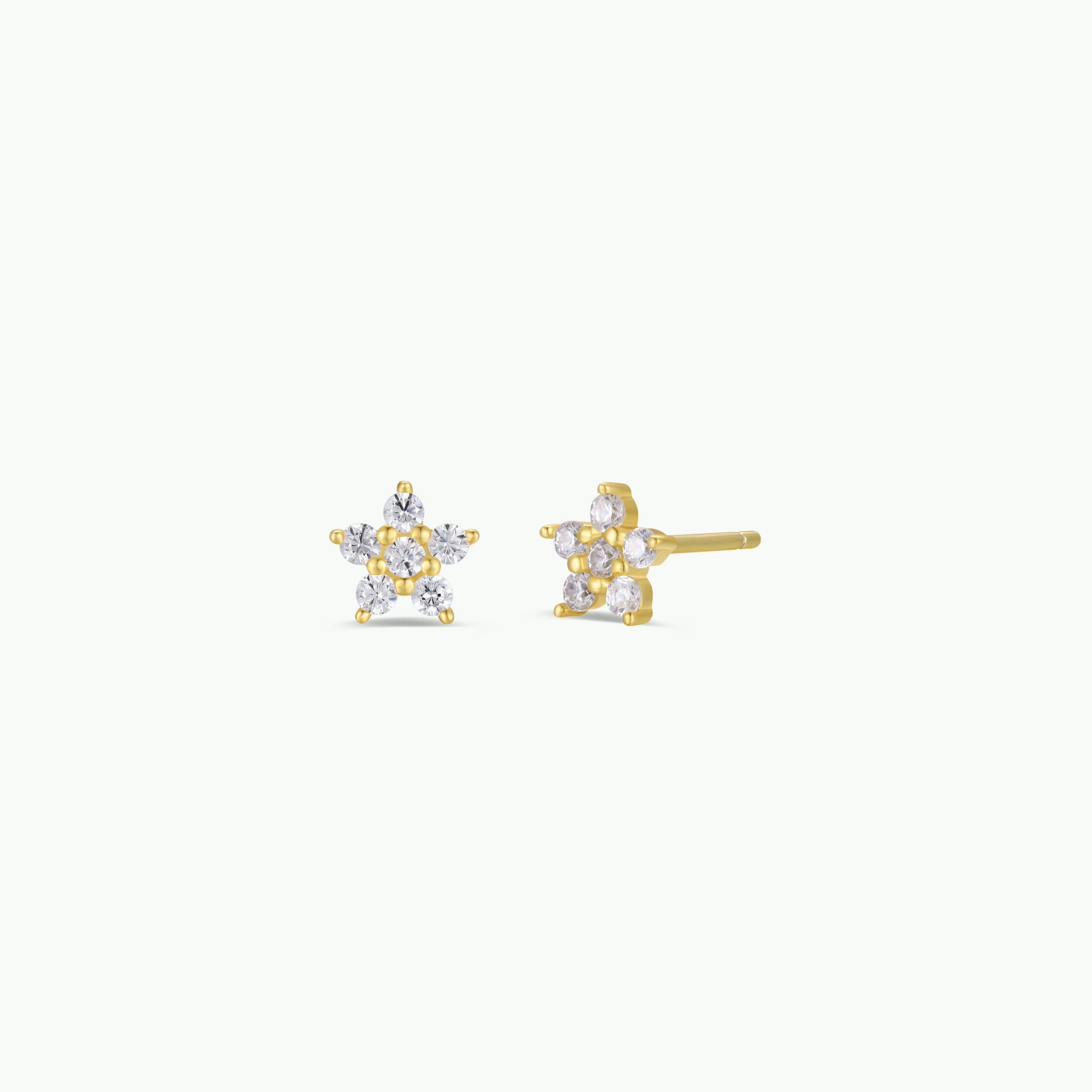 Pave Stud - Flower - Gold Earrings