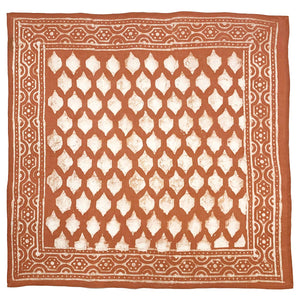 Block Printed Bandana - Burnt Orange Tile Grid Print