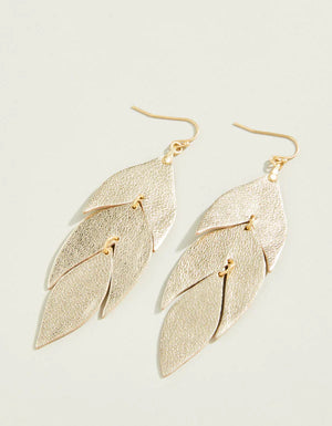 Leaf Leather Earrings - Gold