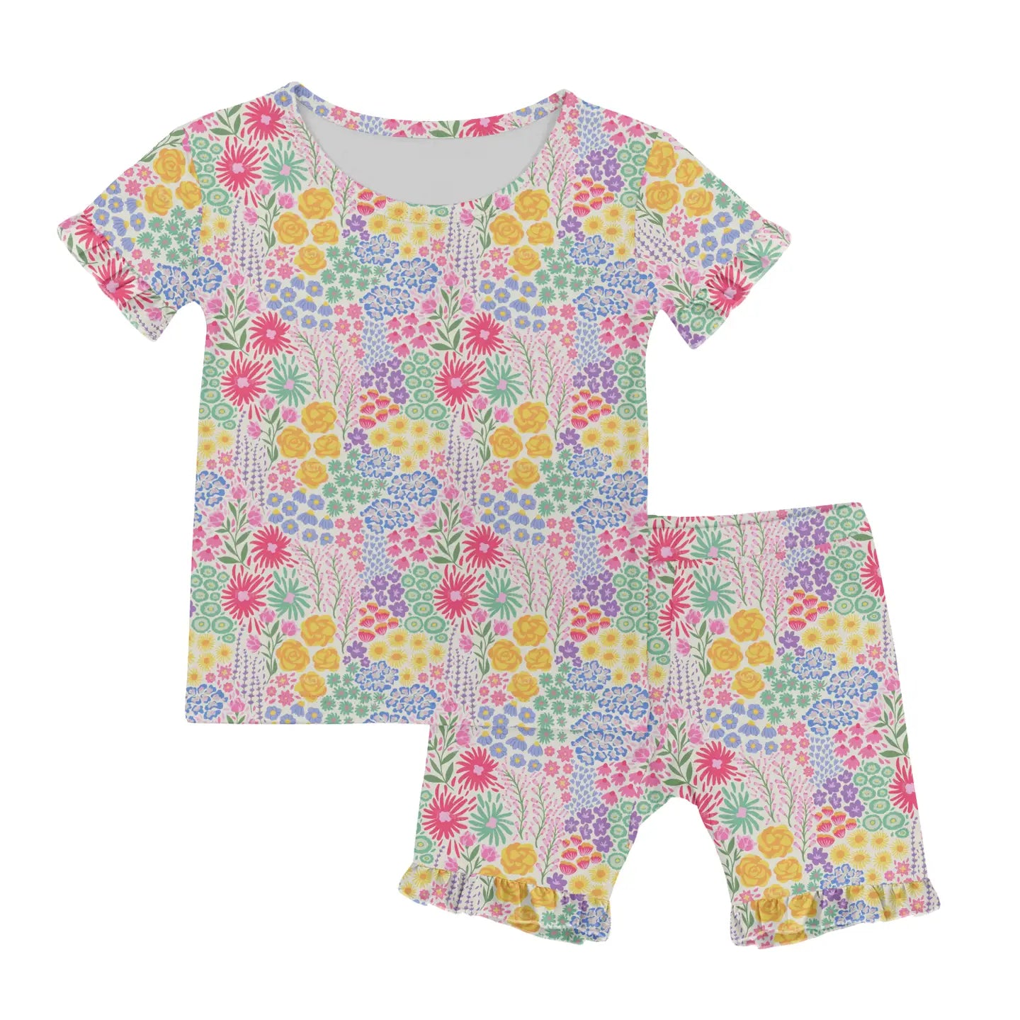 Flower Fields Short Sleeve & Ruffled Shorts PJ Set