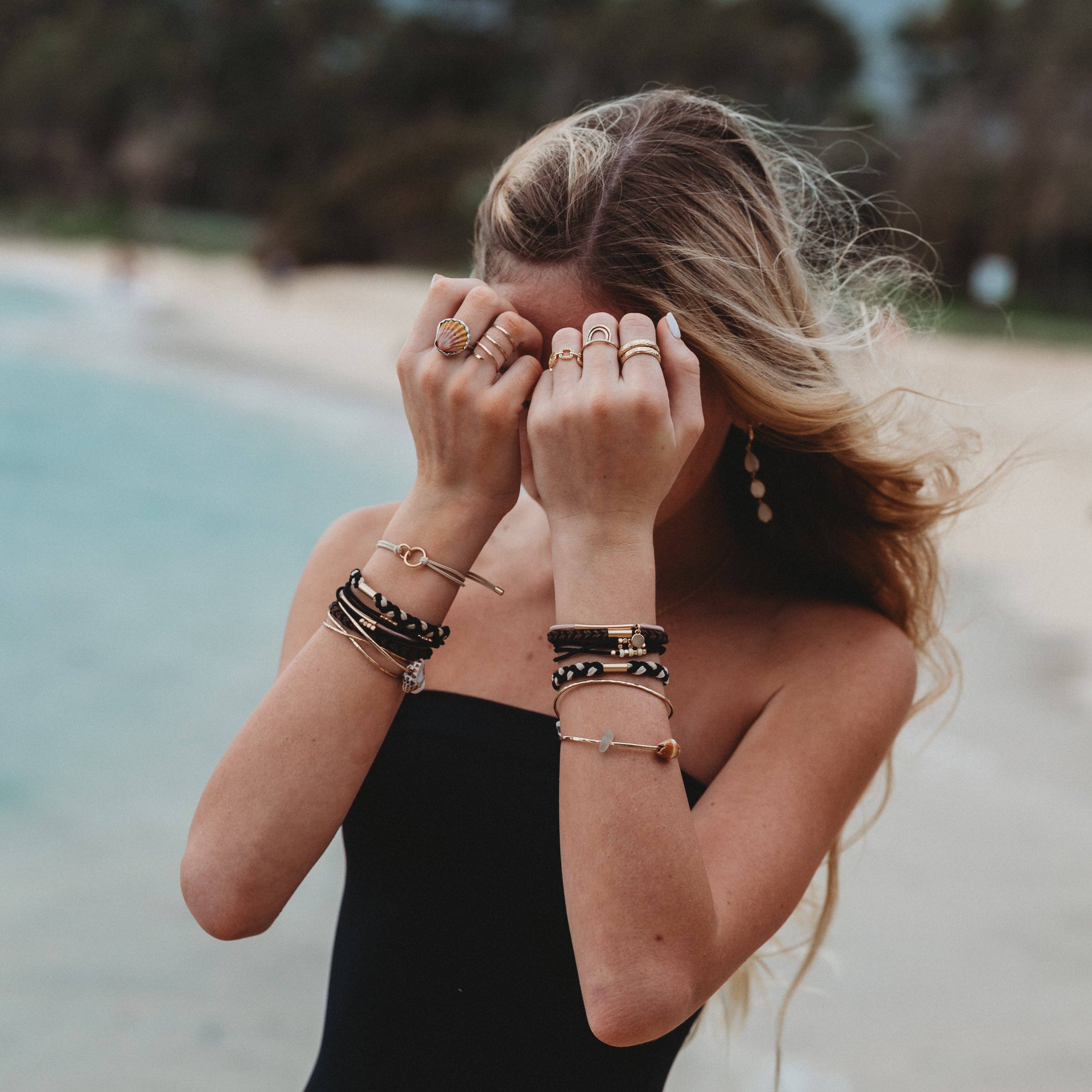 "Connect" Black & Cream with Gold Accent Hair Tie Bracelets