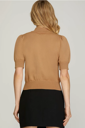 Michelle Camel Puff Sleeve and Rhinestone Sweater