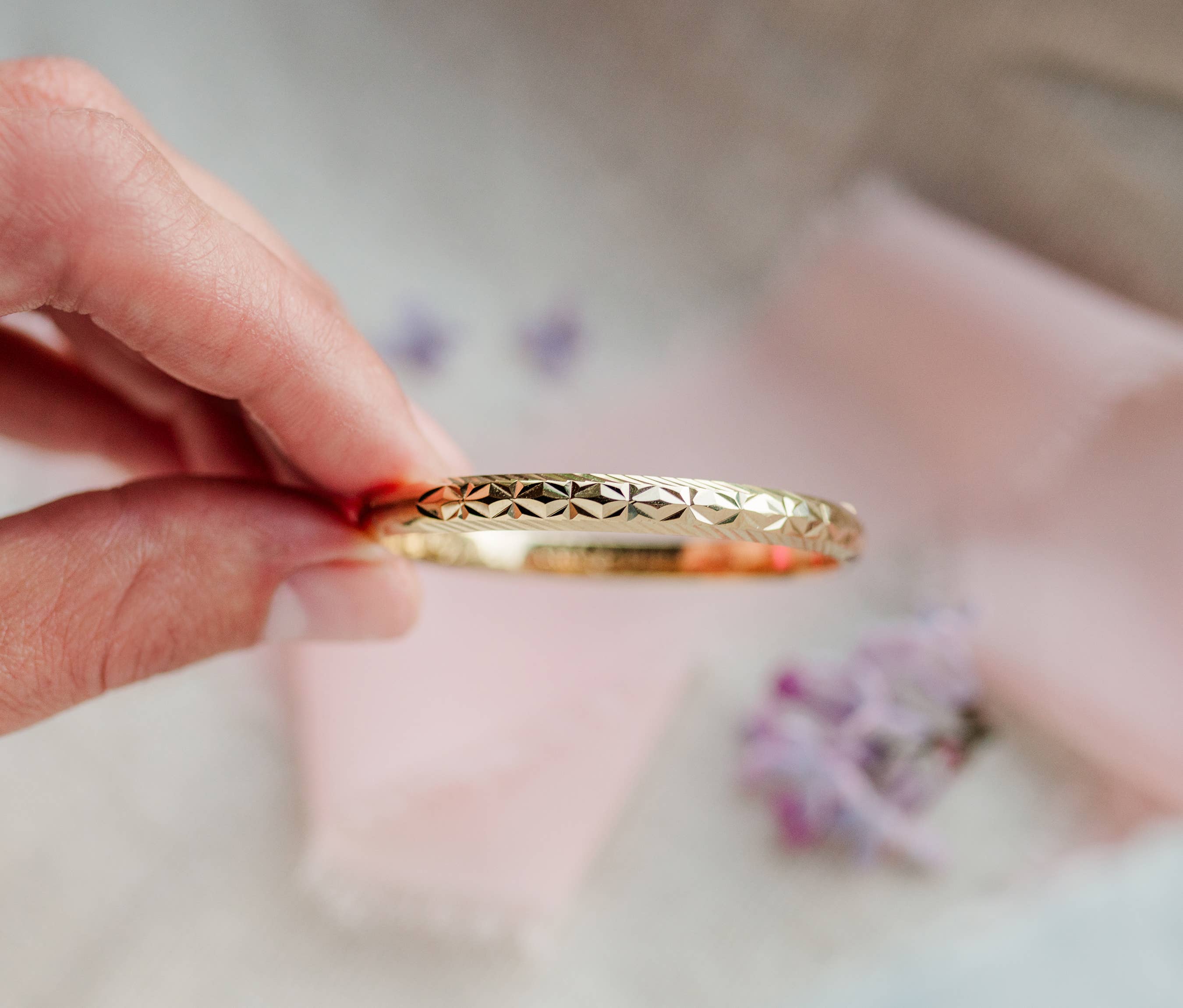 14K Gold-Plated Etched Baby Bangle for Kids Gift for Girls