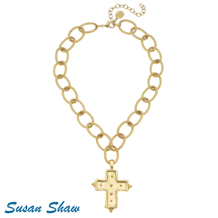 Susan Shaw | Dotted Cross Gold Necklace