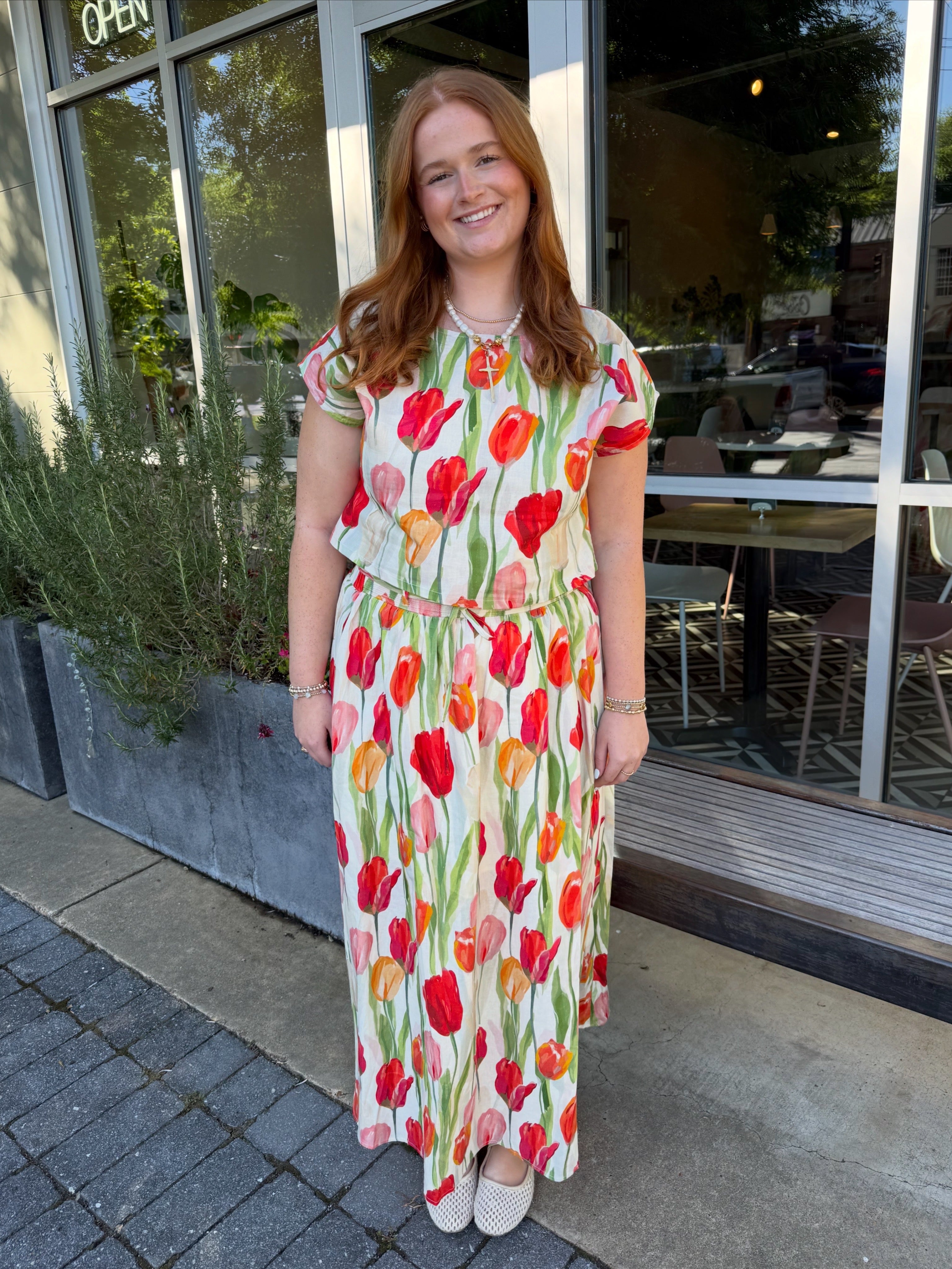Ella Floral Linen Top & Skirt Set