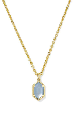 Kendra Scott | Hallie Short Pendant Necklace in Gold Sky Blue Mother of Pearl