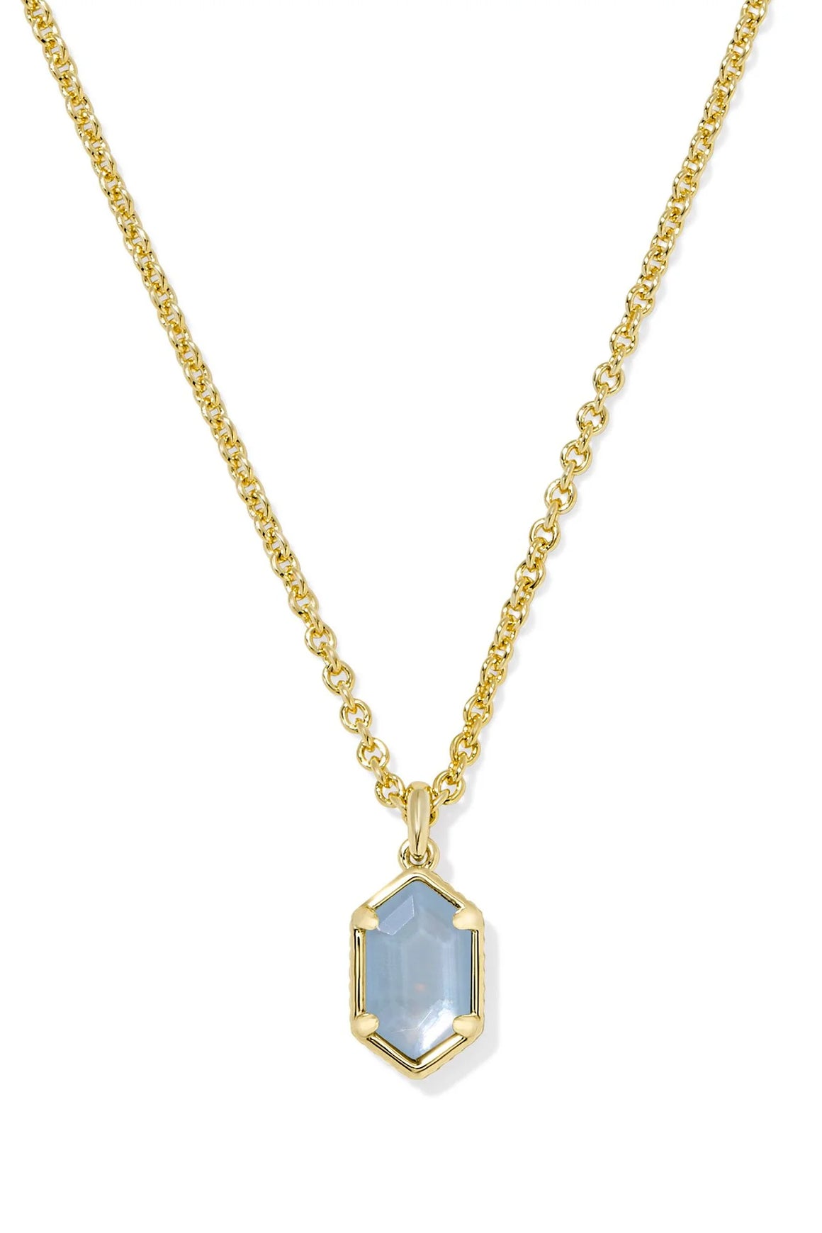 Kendra Scott | Hallie Short Pendant Necklace in Gold Sky Blue Mother of Pearl