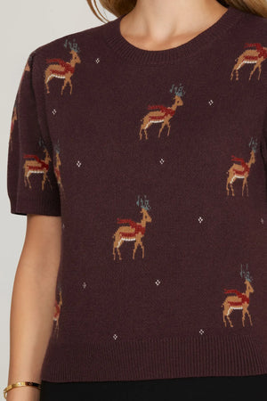 Holiday Stag/Reindeer Short Sleeve Sweater