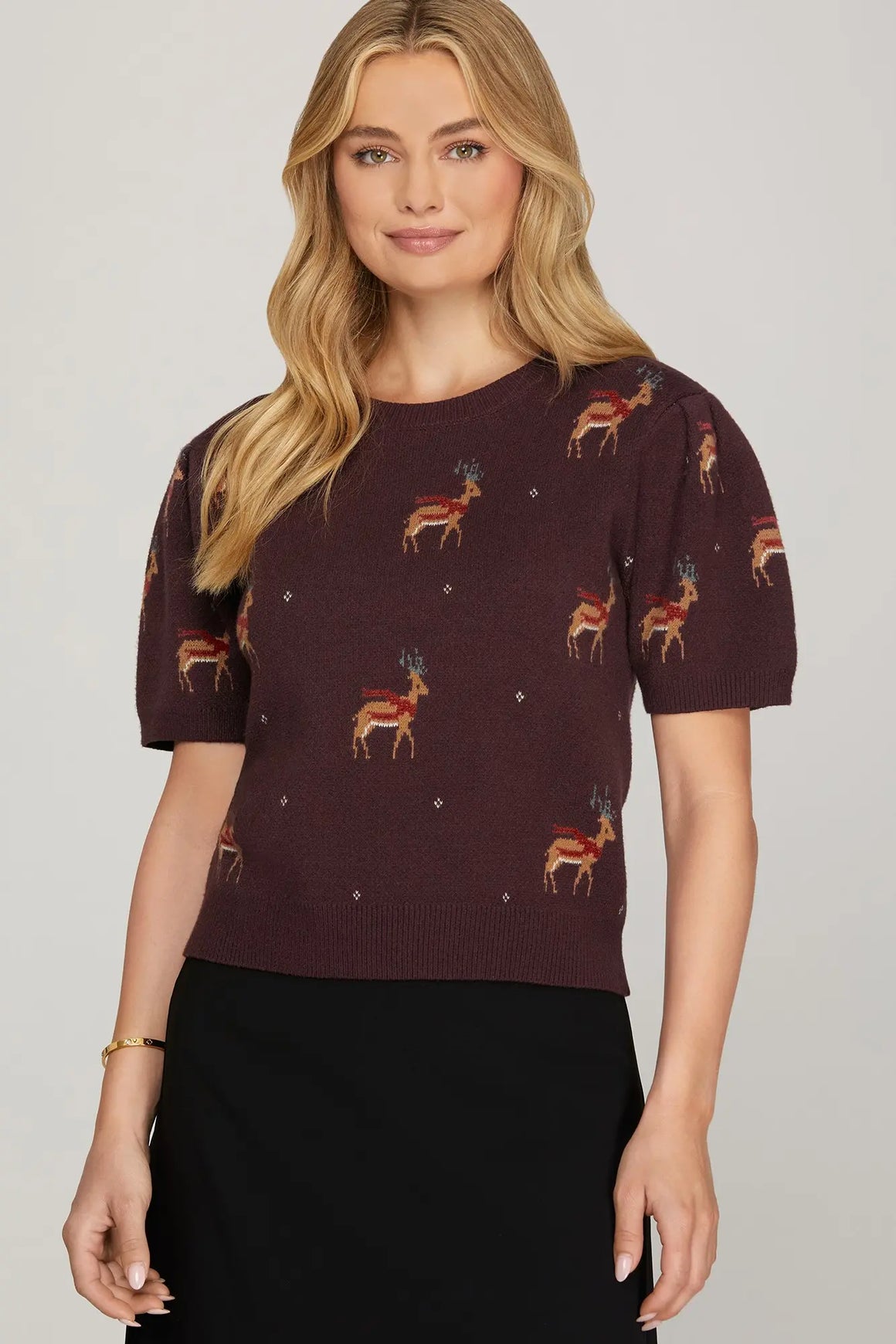 Holiday Stag/Reindeer Short Sleeve Sweater