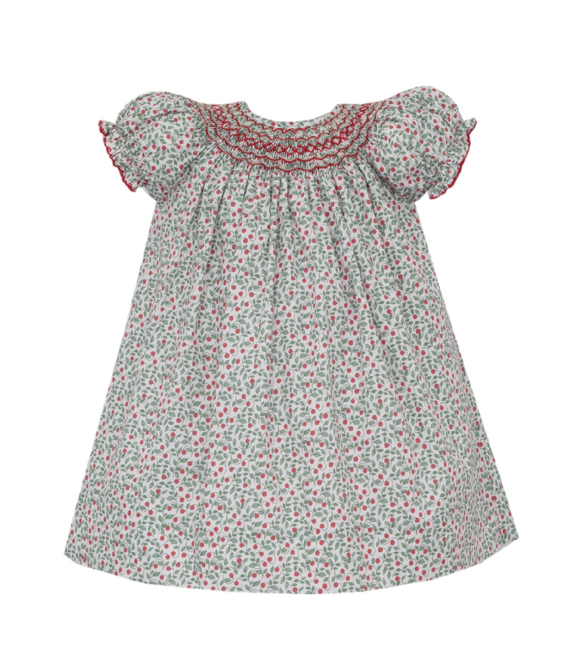 Sophia Green & Red Short Sleeve Holiday Print Bishop Dress