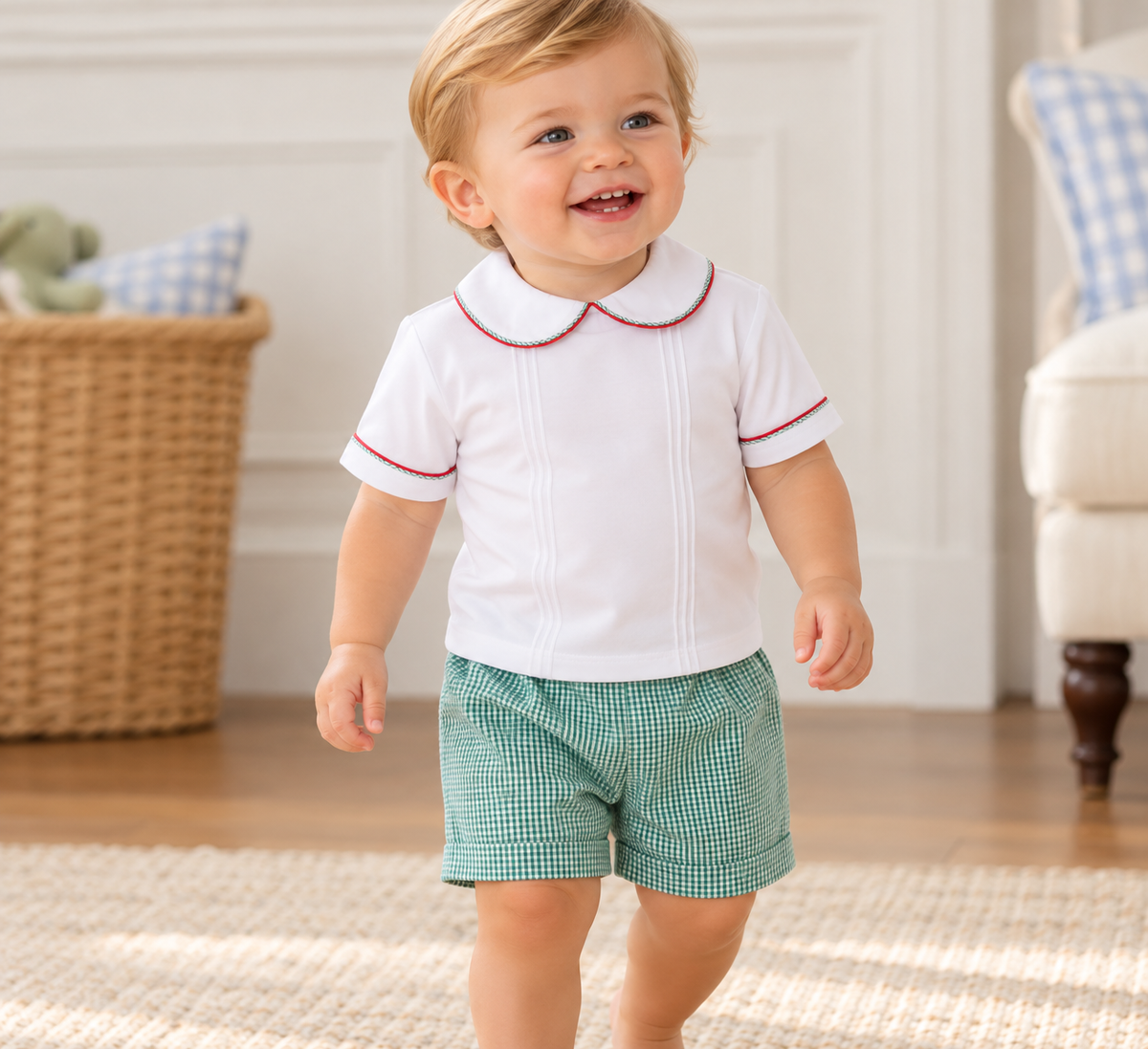 Sebastian Green Gingham Short Set w/ White Shirt