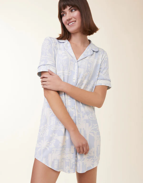 Spartina | Pastel Blue Palm Scene Short Sleeve Sleep Shirt