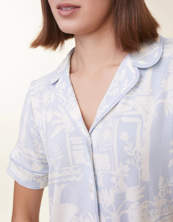 Spartina | Pastel Blue Palm Scene Short Sleeve Sleep Shirt