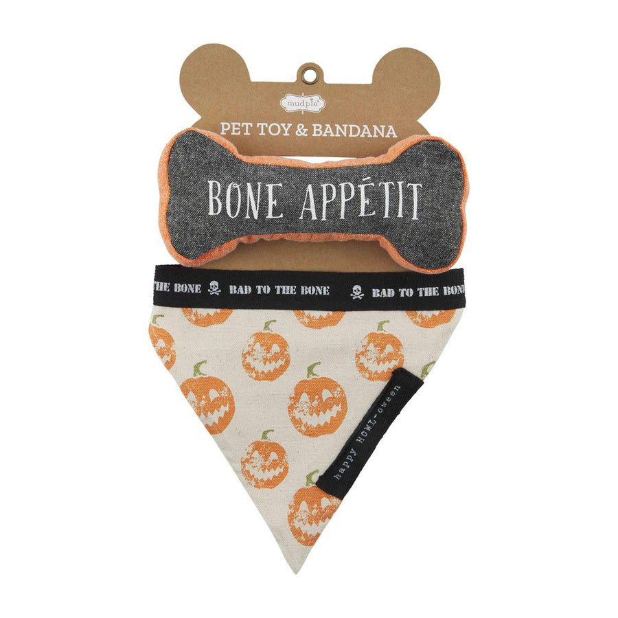 MudPie | Dog Halloween Bandana and Bone Toy Set