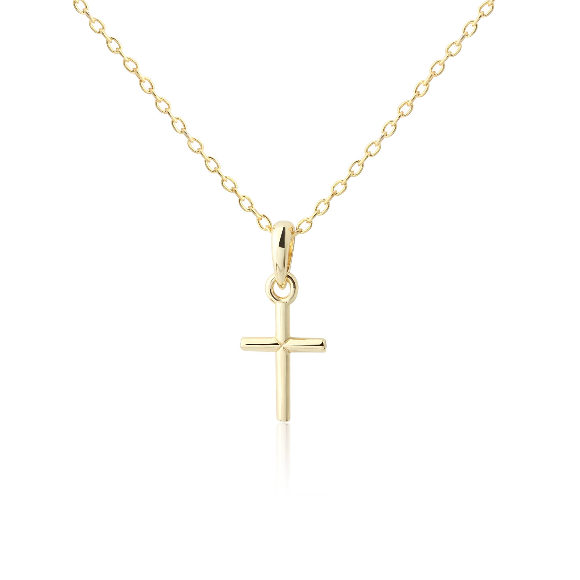 Children's 14K Gold-Plated Cross Necklace Baptism, Communion