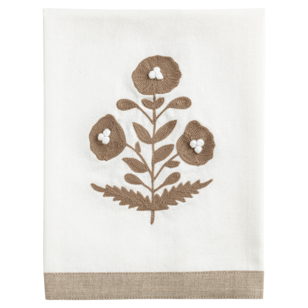 Cream Embroidered Floral Tea Towel