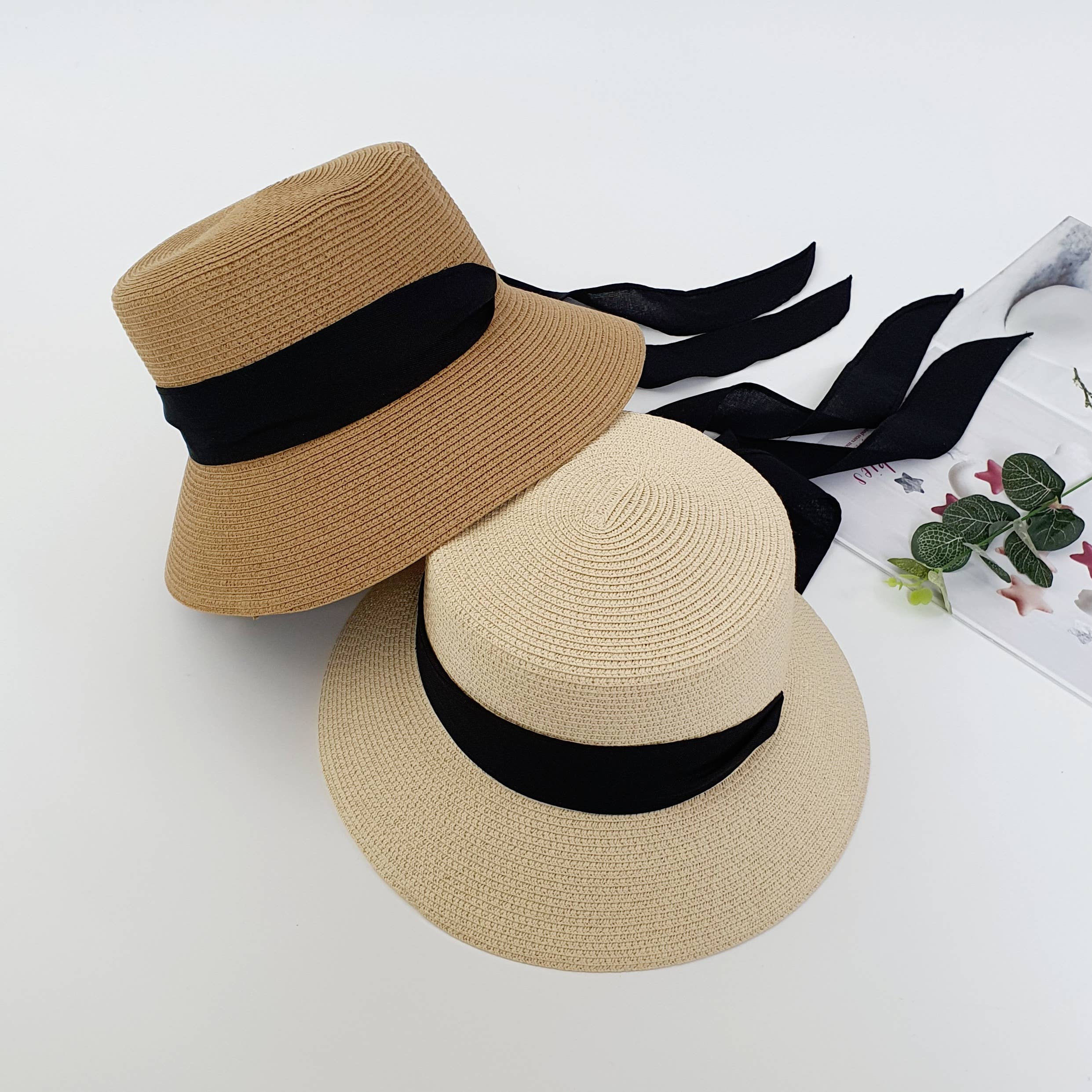 Natural Paper Straw Elegant Summer Hat with Ribbon Tie