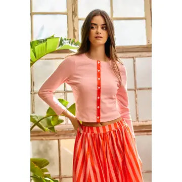 Contrast Trim Ribbed Top
