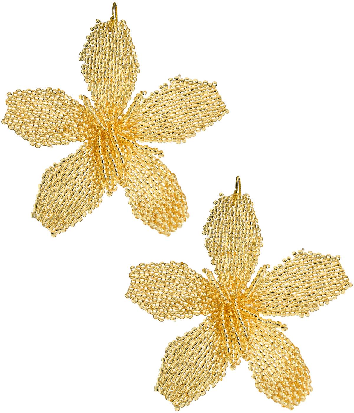 Beaded Fabric Flower Earring with Hook Back