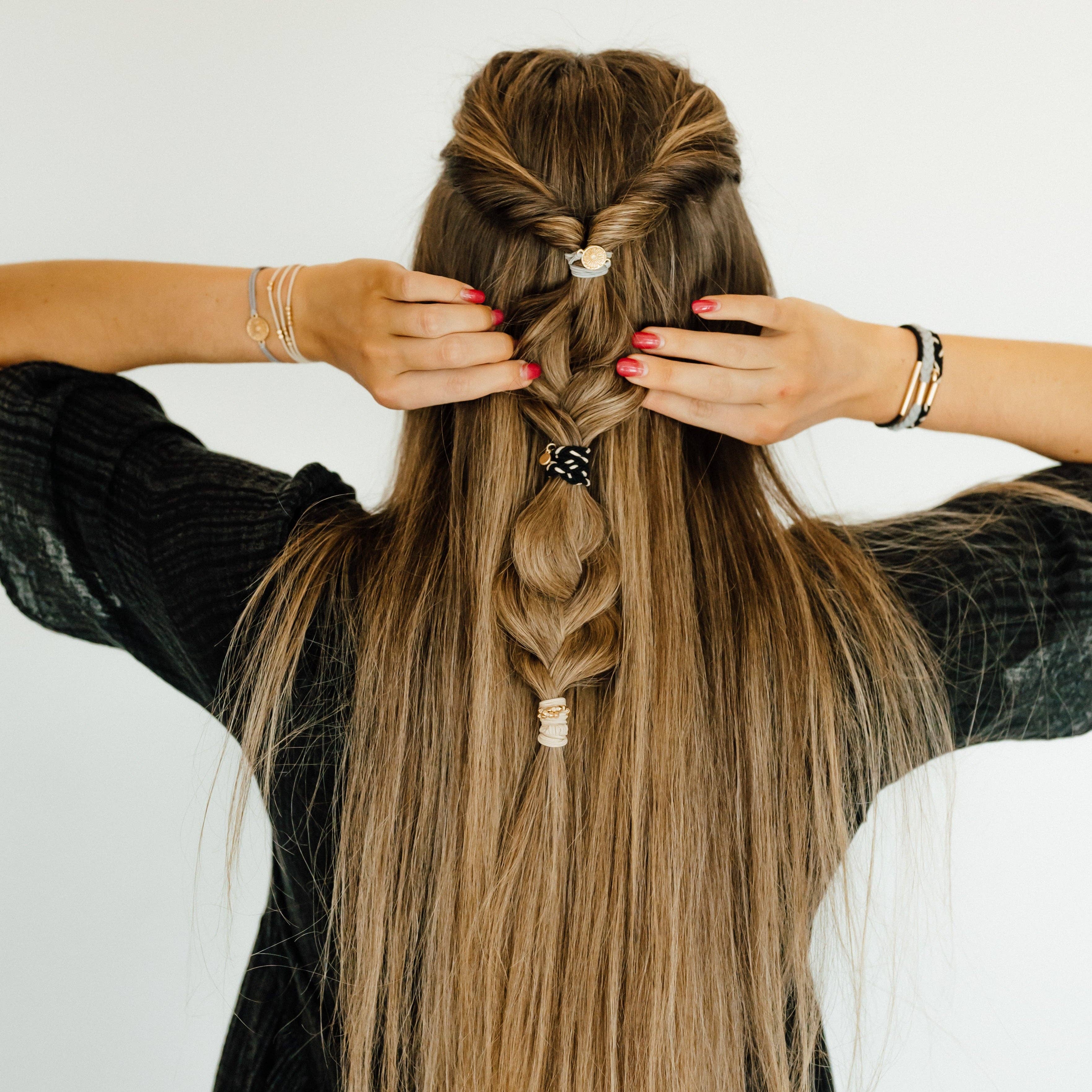 "Inspire" Grey & Black with Gold Flower Accent Hair Tie Bracelets
