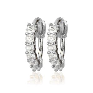 White Half Round Stone Huggies Earrings