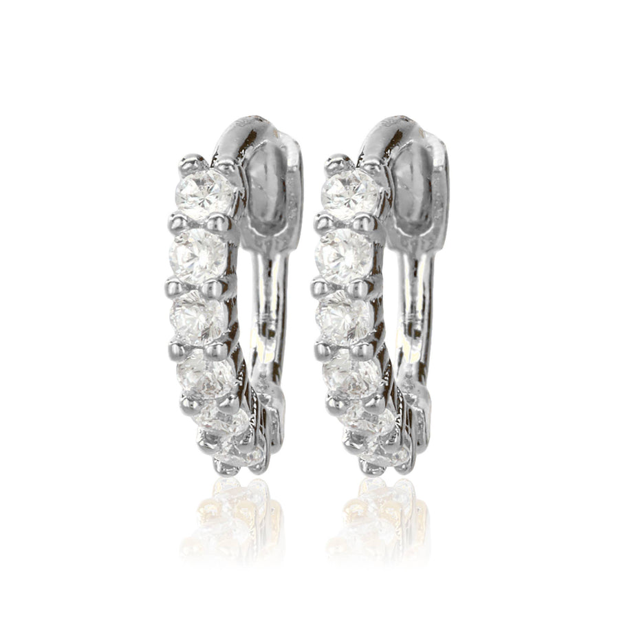 White Half Round Stone Huggies Earrings