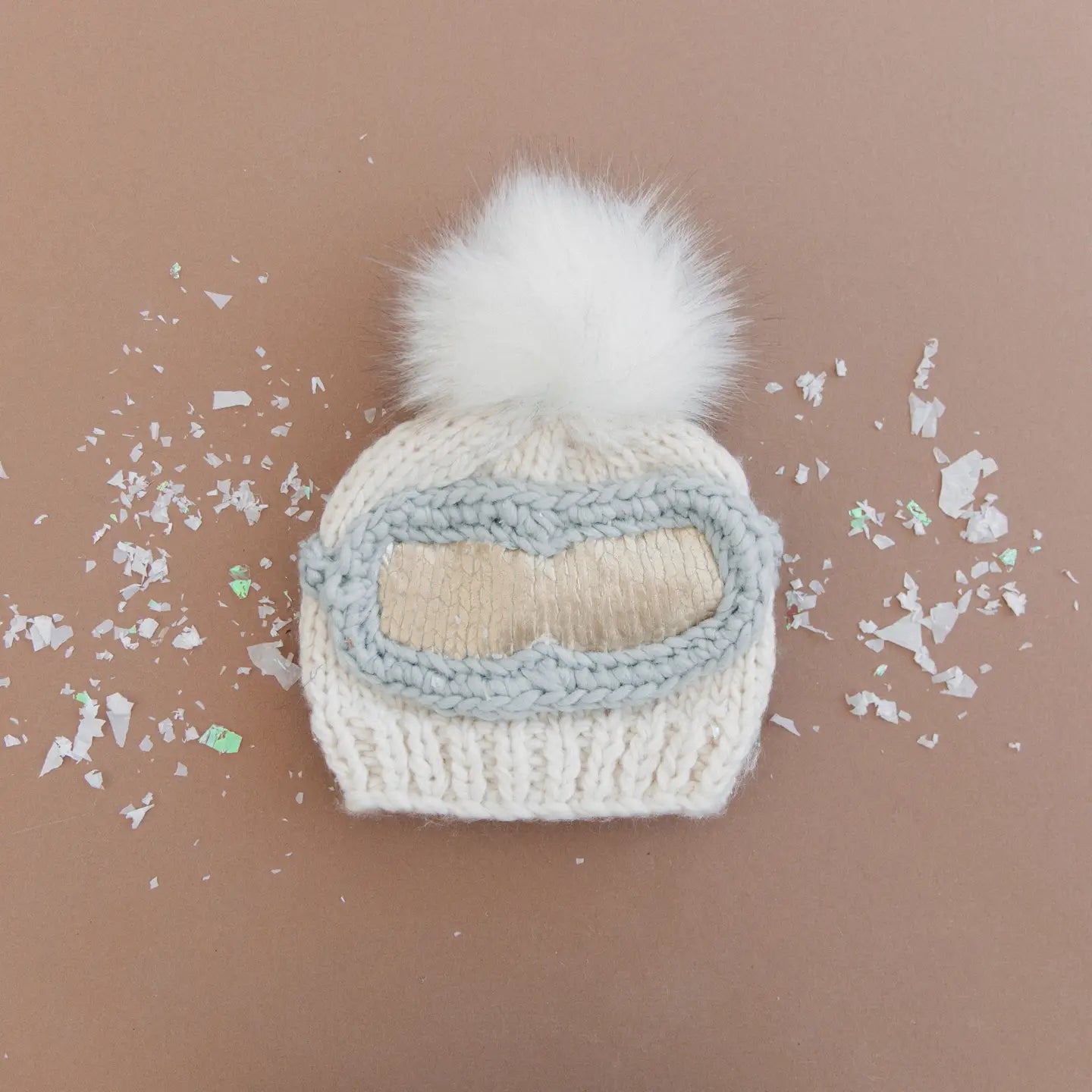 Ski Goggles Beanie Knit Hat - Cream