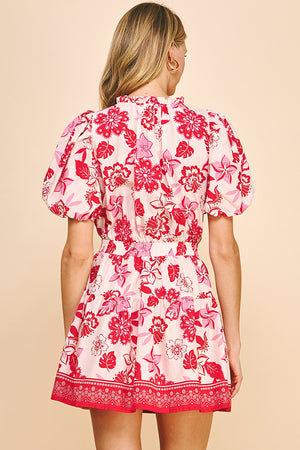 PINCH | Pink / Red Floral Tiered Mini Dress