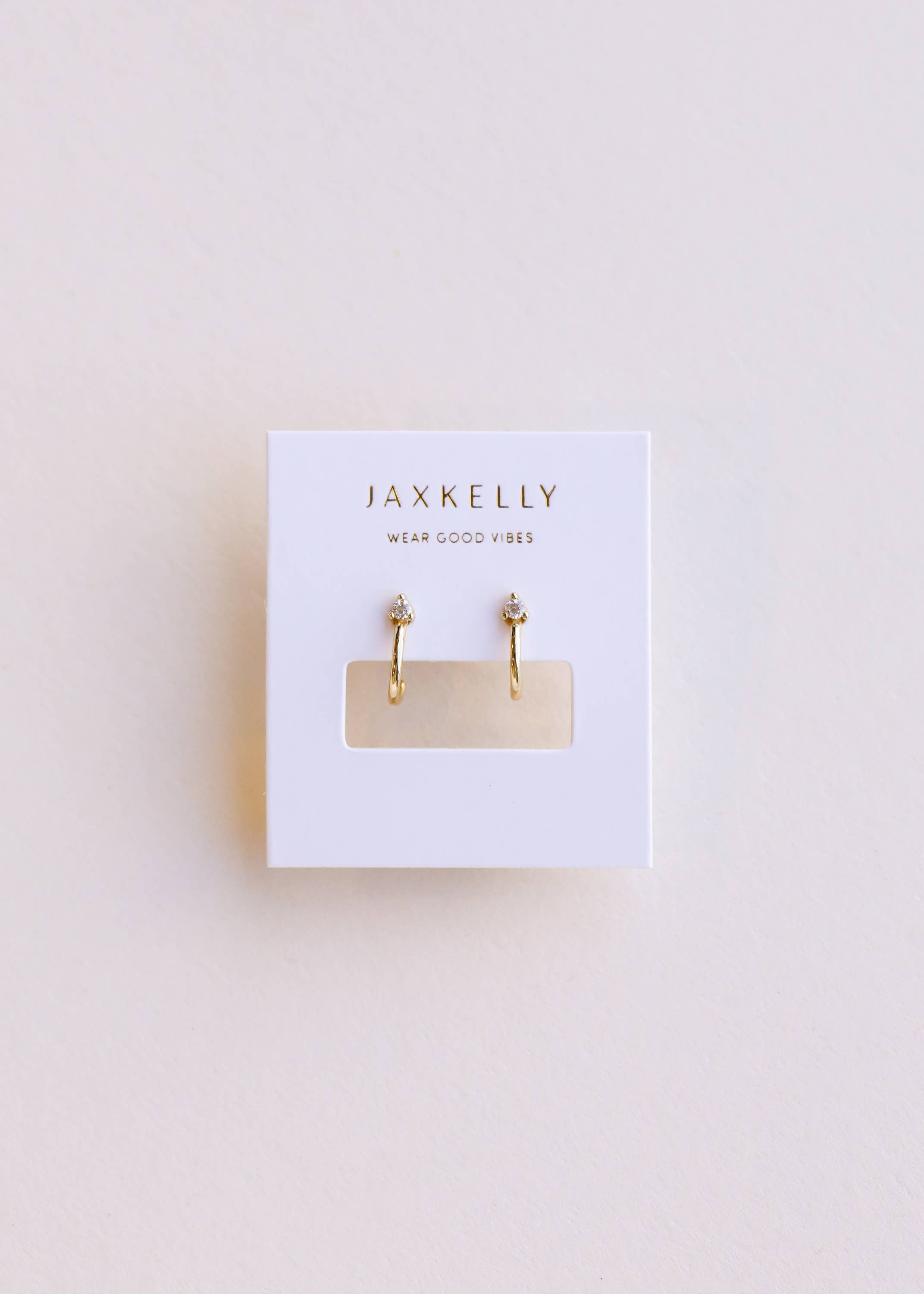 Open Mini Hoop - White CZ - Gold Earrings