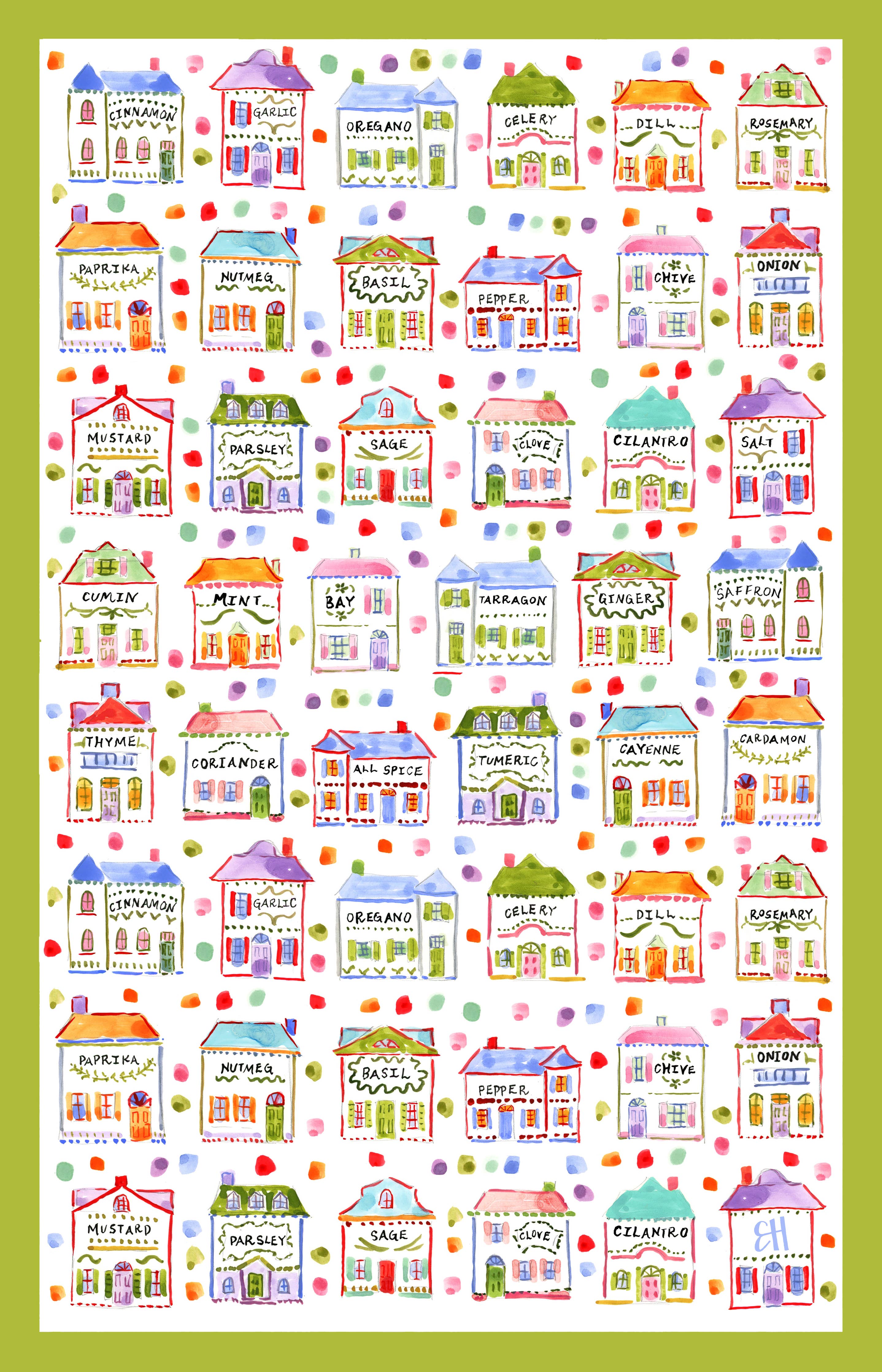 Double Sided Spice Village Tea Towel