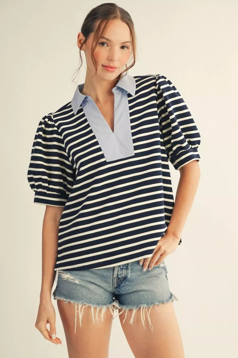 Rugby Short Sleeve Stripe Top